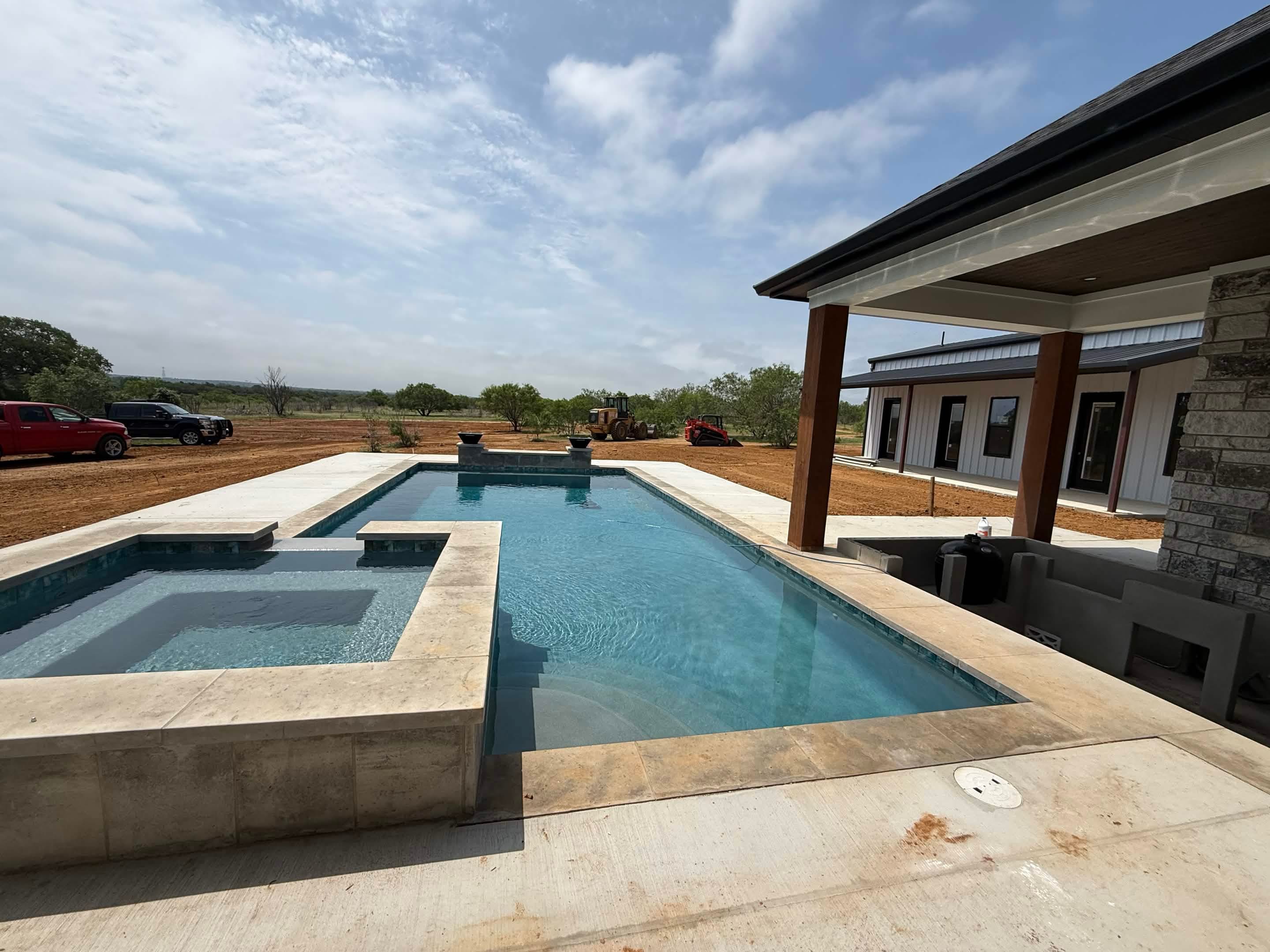 Modern pool house with clean architectural lines