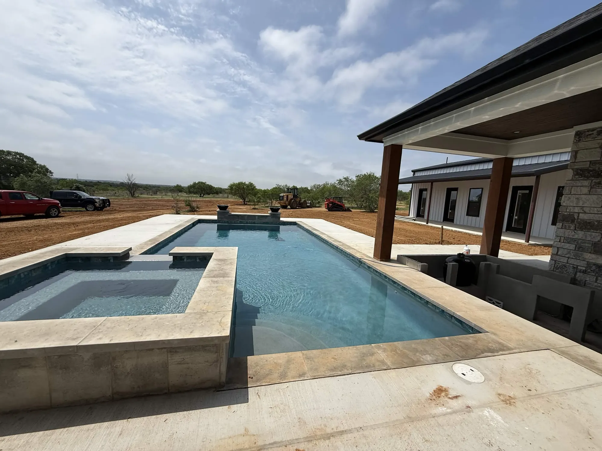 Modern pool house with clean architectural lines